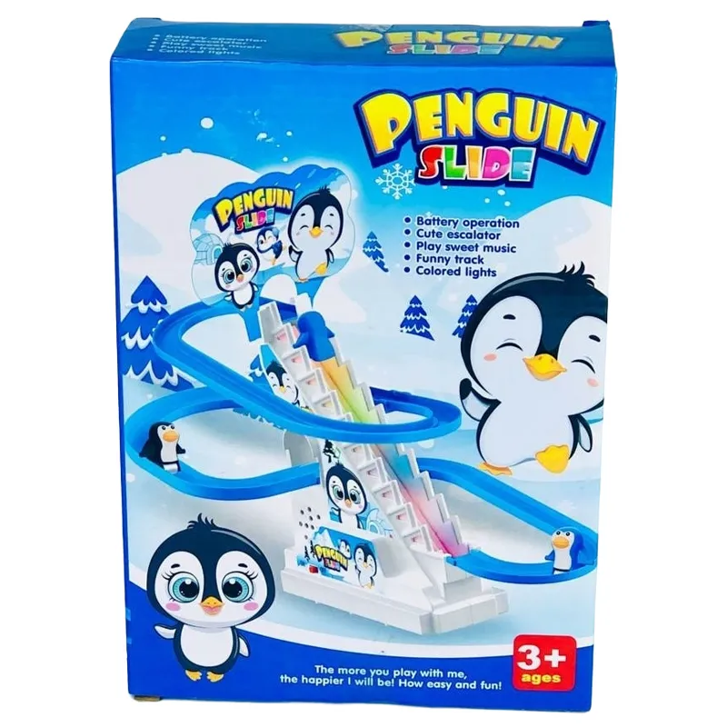 Penguin Slide Electric Escalator, Penguin Chasing Race Track Game Set, 3 Penguin  , LED Flashing Lights & Music Button, Penguin Stair Climbing Toy (867-13)